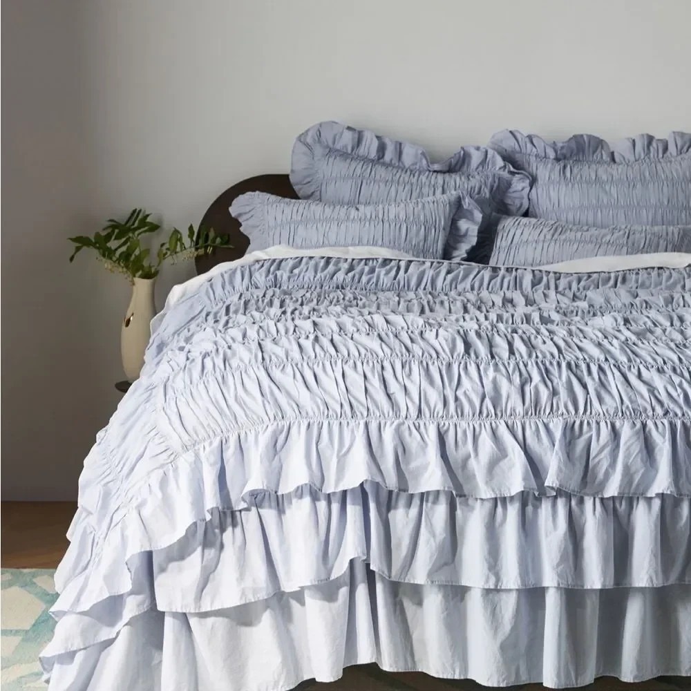 NEW Anthropologie Shyla Ruffled Duvet Light Blue King